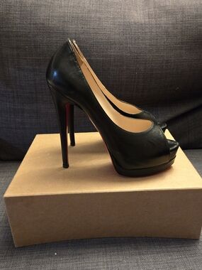 Christian Louboutin Black Leather Peep-Toe Stiletto Pumps